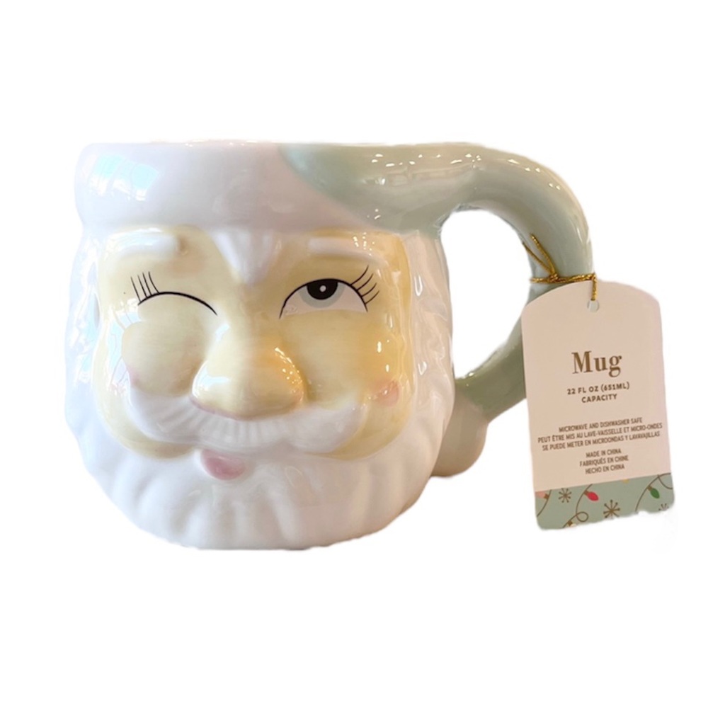 ❄️ WINKING SANTA Pastel Pink 3D Christmas Mug NEW